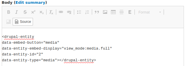 Screenshot of Drupal 8 Entity Embed token