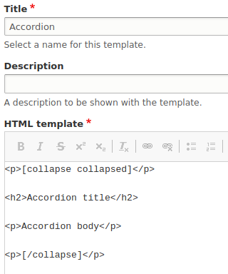 WYSIWYG Templates accordion example