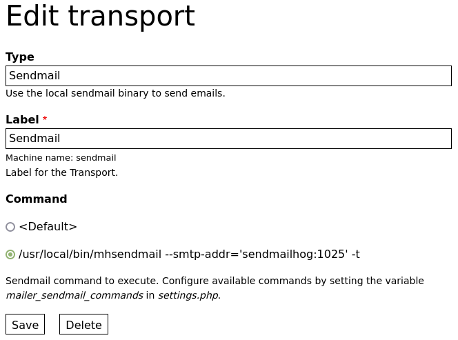 Drupal symfony mailer configure mailhog transport