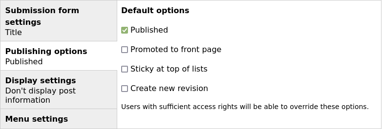 Node publishing options