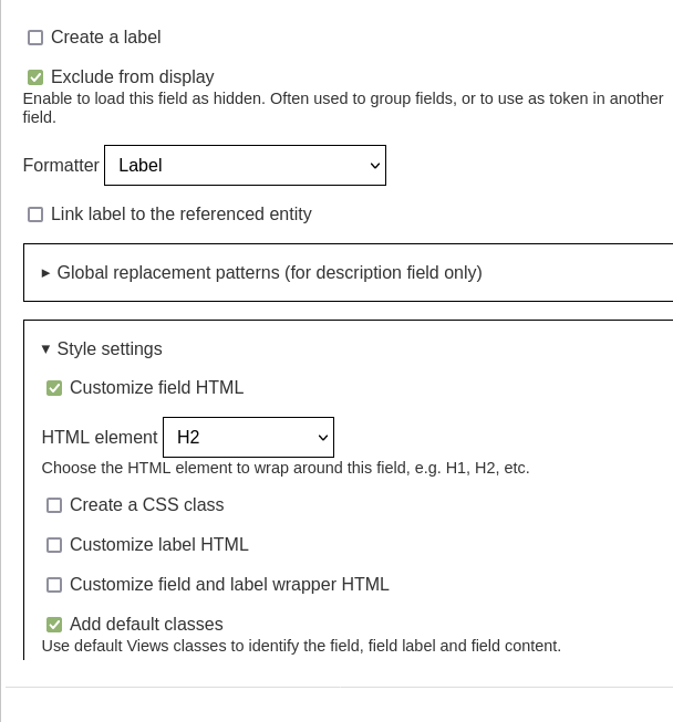 Drupal views group field settings