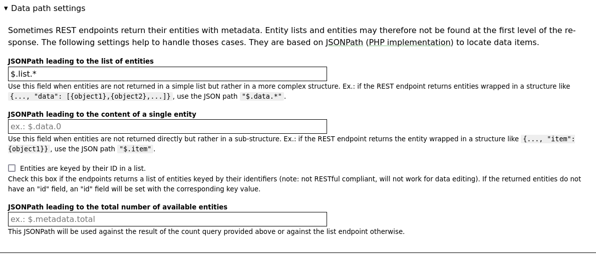 External Entities Drupal.org module data path settings