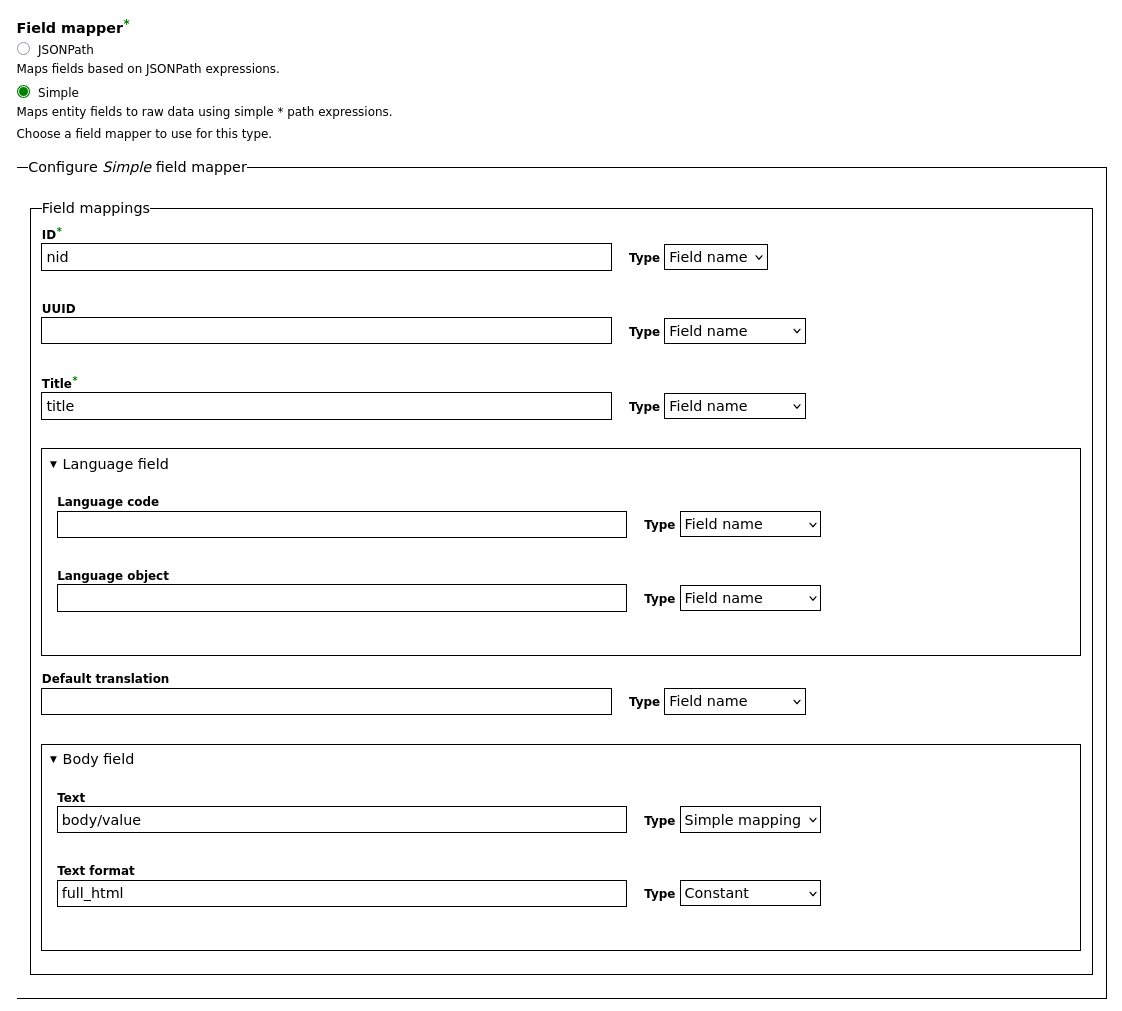 External Entities Drupal.org module file mapping settings