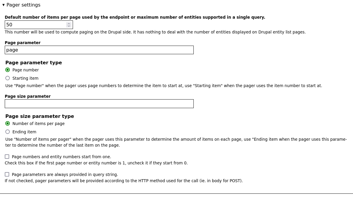 External Entities Drupal.org module pager settings