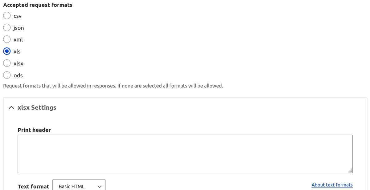 XLS header configuration